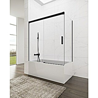 GME Panel lateral Basic (L x Al: 75 x 150 cm, Negro, Vidrio transparente, Específico para: Mamparas frontales para bañera Basic )