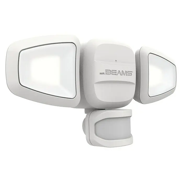 Mr. Beams LED-Strahler MB3200 - L x B x H: 27 x 9 x 10,5 cm, Neutralweiß, Weiß - Ein weißer Mr. Beams Bewegungsmelder mit zwei Scheinwerfern, ideal für die Beleuchtung von Außenbereichen. Er ist wetterfest und einfach zu installieren.
