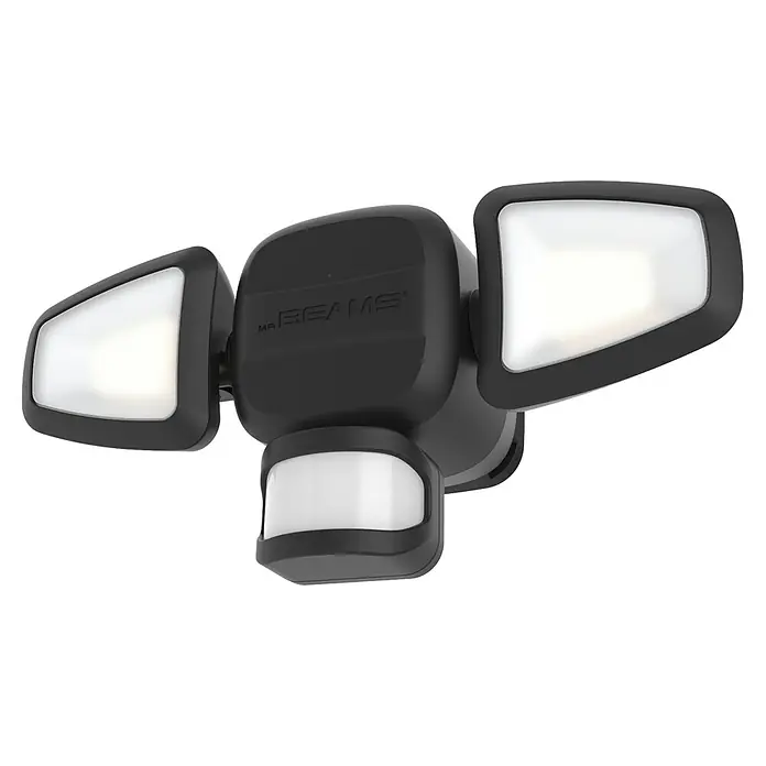 Mr. Beams LED-Strahler MB3200 - L x B x H: 27 x 9 x 10,5 cm, Neutralweiß, Schwarz - Nahaufnahme einer schwarzen MR BEAMS Sicherheitsleuchte mit LED-Leuchten und Bewegungssensor für den Außenbereich.