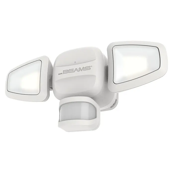 Mr. Beams LED-Strahler MB3200 - L x B x H: 27 x 9 x 10,5 cm, Neutralweiß, Weiß - Nahaufnahme einer weißen MR BEAMS Sicherheitsleuchte mit Bewegungssensor, die für Außenbereiche geeignet ist.