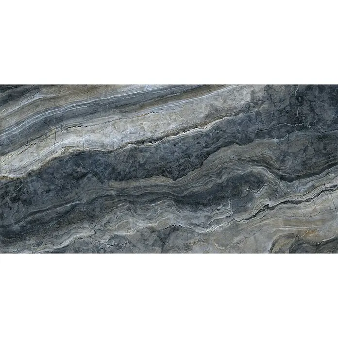 BHS Showroom Pavimento porcelánico Galaxy - 60 x 120 cm, Azul, Brillante, Rectificado - Elegante losa de mármol gris con vetas naturales. Esta losa de mármol de alta calidad es ideal para proyectos de diseño interior elegantes.