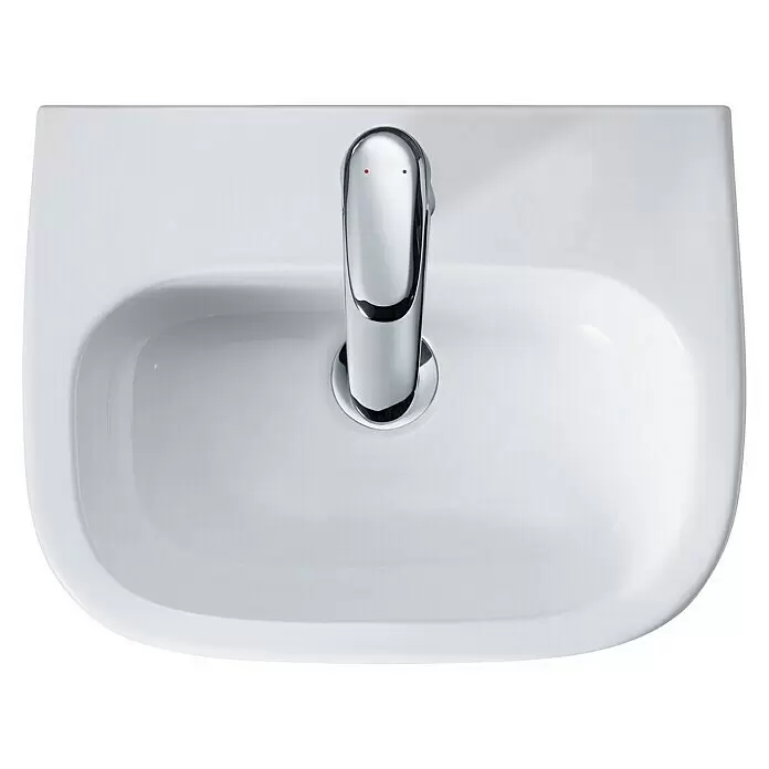 Duravit D-Code Waschbecken45 x 34 cm, Ohne Spezialglasur, Hahnloch: Mitte, Mit Überlauf, Weiß Top View