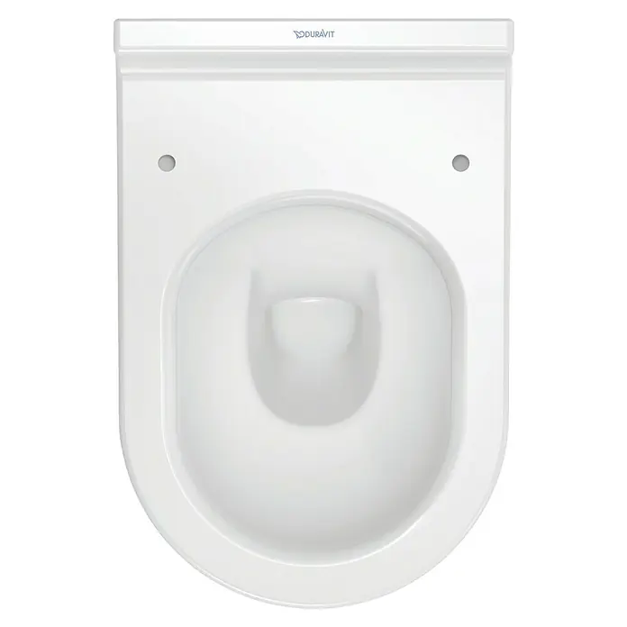 Duravit Starck 3 Wand-WC Typ 3 - Mit Spülrand, Ohne Spezialglasur, Spülform: Tief, WC Abgang: Waagerecht, Weiß - Nahaufnahme einer Duravit Wandtoilette in Weiß. Das schlichte Design und die sauberen Linien machen es zu einem stilvollen Badelement.