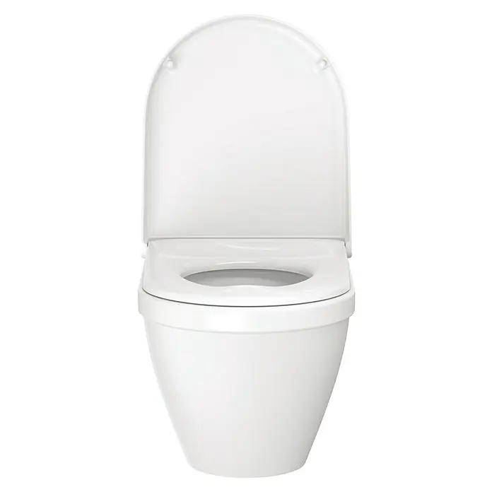 Duravit Starck 3 Wand-WC Typ 3 - Mit Spülrand, Ohne Spezialglasur, Spülform: Tief, WC Abgang: Waagerecht, Weiß - Nahaufnahme einer weißen Toilette mit geschlossenem Deckel, die modernes Design und Hygiene im Badezimmer vereint.