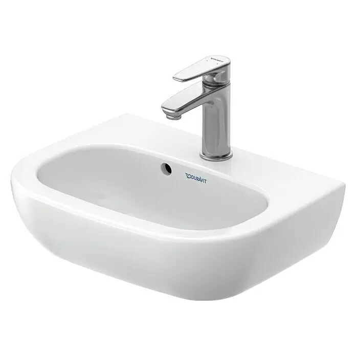 Duravit D-Code Waschbecken45 x 34 cm, Ohne Spezialglasur, Hahnloch: Mitte, Mit Überlauf, Weiß Diagonal View