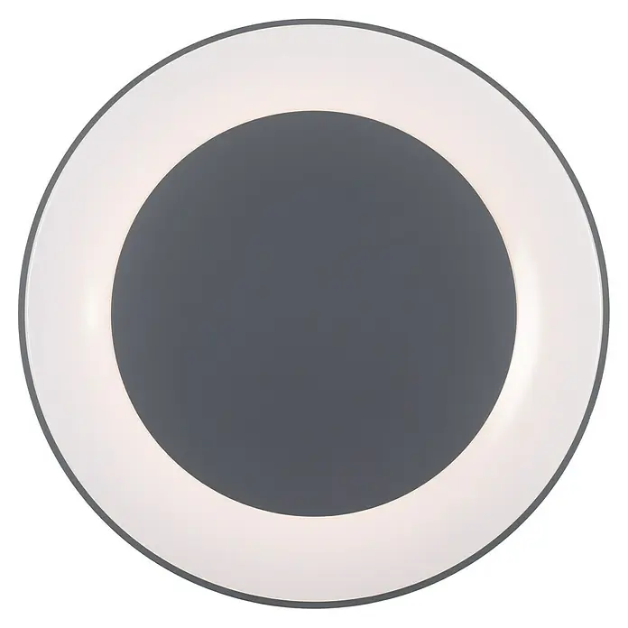 Just Light LED-Deckenleuchte rund ANIKA - 54 W, Ø x H: 70 x 7,7 cm, Grau, Mehrfarbig - Nahaufnahme einer runden Deckenleuchte mit grauem Zentrum und hellem, weißem LED-Ring, ideal für moderne Innenräume.