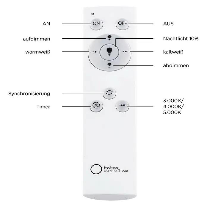 Just Light LED-Deckenleuchte rund ANIKA - 54 W, Ø x H: 70 x 7,7 cm, Weiß, Mehrfarbig - Fernbedienung für Neuhaus-Beleuchtungsgruppe, Steuerung von Lichtfunktionen wie Ein/Aus, Dimmen, Farbtemperatur und Timer.