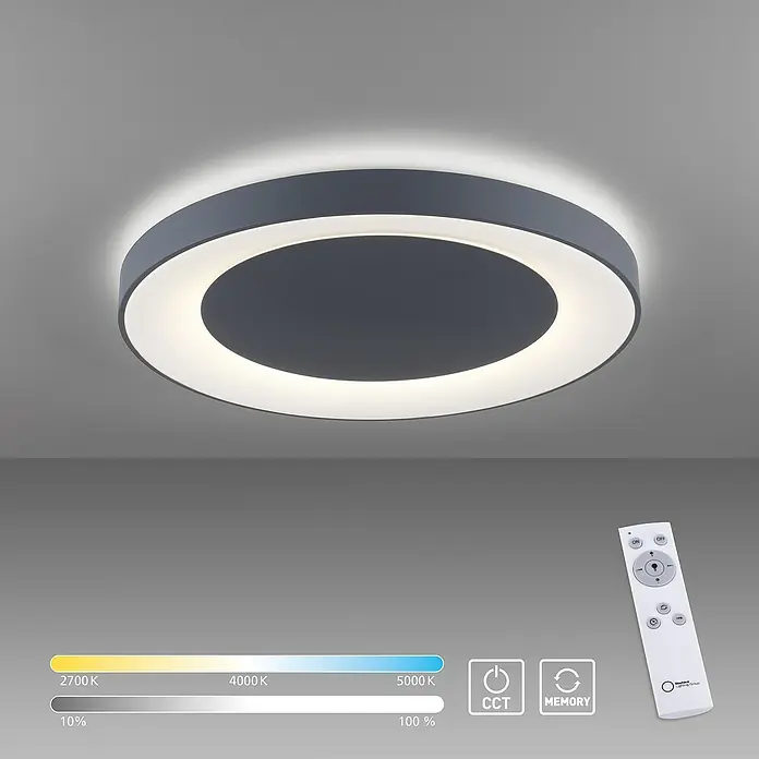 Just Light LED-Deckenleuchte rund ANIKA - 54 W, Ø x H: 70 x 7,7 cm, Grau, Mehrfarbig - Elegante LED-Deckenleuchte mit Fernbedienung zur Steuerung der Farbtemperatur und Helligkeit für eine individuelle Beleuchtung.