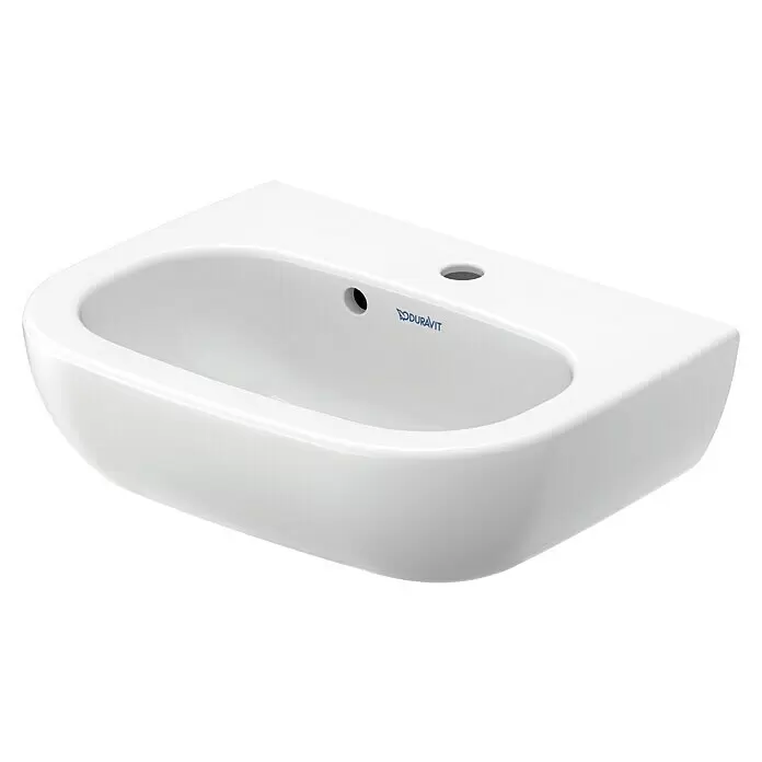 Duravit D-Code Waschbecken45 x 34 cm, Ohne Spezialglasur, Hahnloch: Mitte, Mit Überlauf, Weiß Diagonal View
