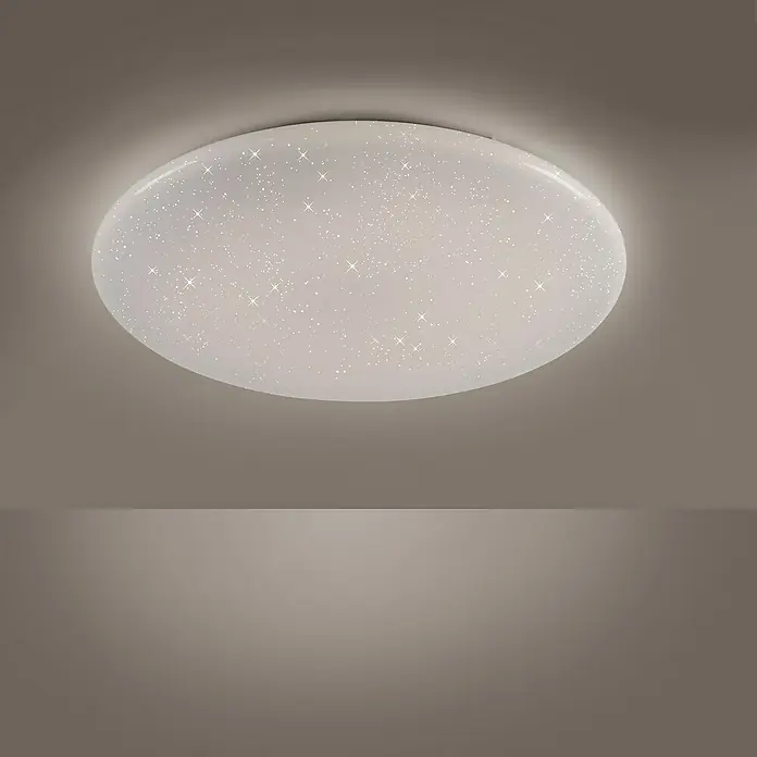 Just Light LED-Deckenleuchte rund LOLAsmart-URANUS - 54 W, Ø x H: 69,5 x 8,9 cm, Weiß, RGBW - Deckenleuchte mit funkelnden Sternen sorgt für eine gemütliche Atmosphäre. Die Lampe ist in einem schlichten, modernen Design gehalten.