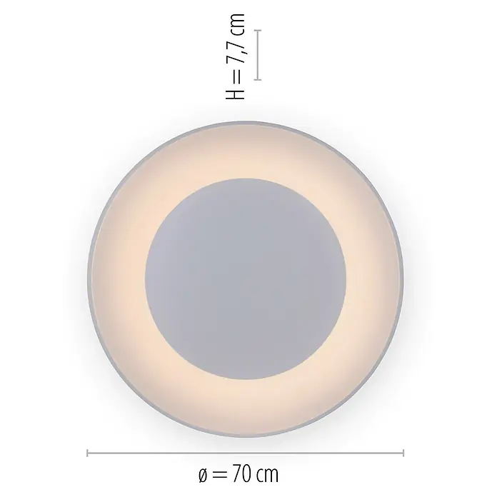 Just Light LED-Deckenleuchte rund ANIKA - 54 W, Ø x H: 70 x 7,7 cm, Weiß, Mehrfarbig - Abbildung einer runden LED-Deckenleuchte in Grau mit den Maßen 70 cm Durchmesser und 7,7 cm Höhe.