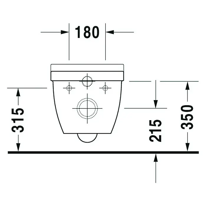 Duravit Starck 3 Wand-WC - Spülrandlos, Mit antibakterieller Glasur, Spülform: Tief, WC Abgang: Waagerecht, Weiß - Produktabbildung einer wandhängenden Toilette mit Bemaßungen. Die Darstellung zeigt die Abmessungen des Sanitärprodukts.