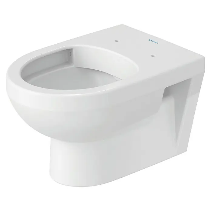 Duravit DuraStyle Wand-WC Basic - Spülrandlos, Ohne Spezialglasur, Spülform: Tief, WC Abgang: Waagerecht, Weiß - Abbildung einer wandhängenden Duravit-Toilette in Weiß. Ideal für moderne Badezimmer, bietet dieses Modell stilvolles Design und einfache Reinigung.