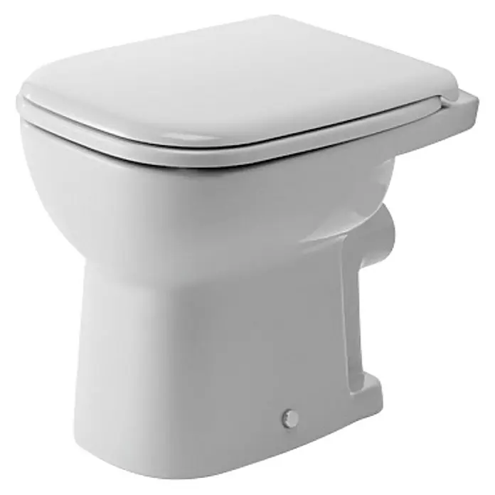Duravit D-Code Stand-WC - Mit Spülrand, Ohne Spezialglasur, Spülform: Flach, WC Abgang: Waagerecht, Weiß - Nahaufnahme einer modernen, weißen Toilette mit elegantem Design. Sie ist ideal für jedes Badezimmer.