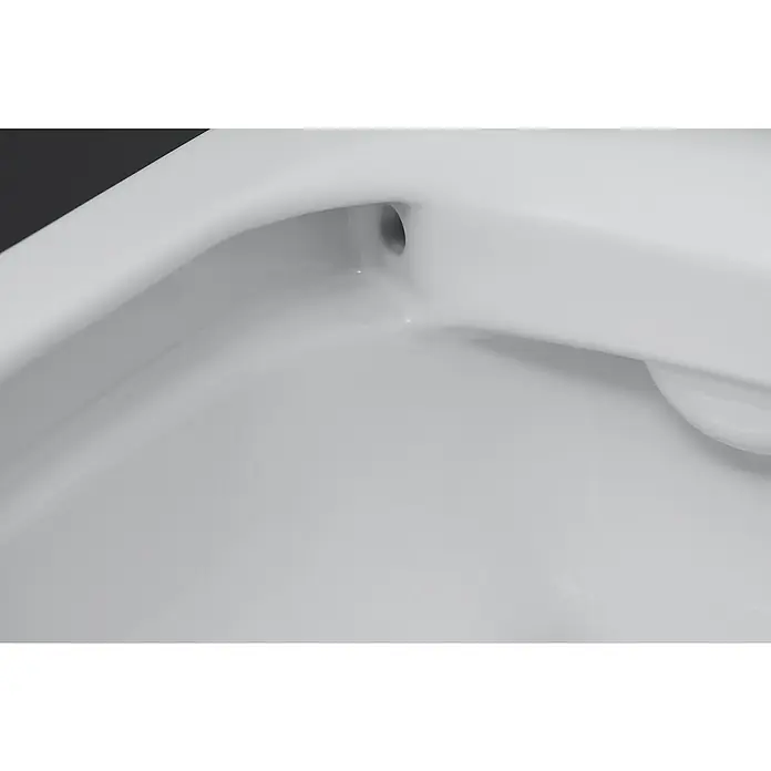Duravit DuraStyle Wand-WC Basic - Spülrandlos, Ohne Spezialglasur, Spülform: Tief, WC Abgang: Waagerecht, Weiß - Nahaufnahme eines modernen, weißen Waschbeckens mit eleganten Kurven und einem runden Überlauf, das ein sauberes und minimalistisches Design zeigt.