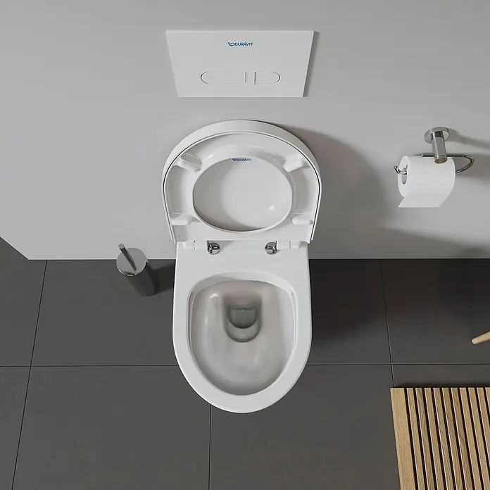 Duravit DuraStyle Wand-WC Basic - Spülrandlos, Ohne Spezialglasur, Spülform: Tief, WC Abgang: Waagerecht, Weiß - Ein elegantes, wandhängendes Duravit WC mit offenem Spülrand, das Design und Funktionalität in jedem modernen Badezimmer vereint.