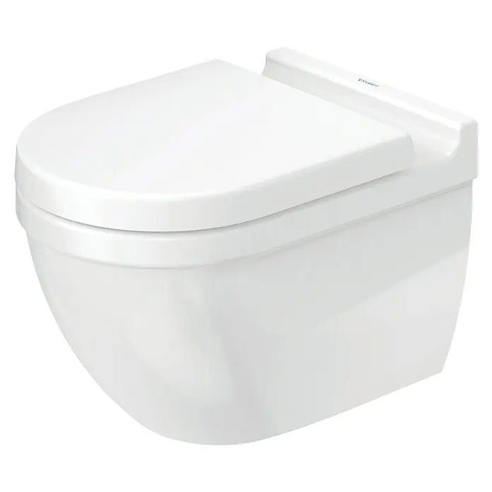 Duravit Starck 3 Wand-WC - Spülrandlos, Mit antibakterieller Glasur, Spülform: Tief, WC Abgang: Waagerecht, Weiß - Weiße, wandhängende Duravit Toilette mit geschlossenem Deckel, moderne Badkeramik für stilvolle Badezimmer.