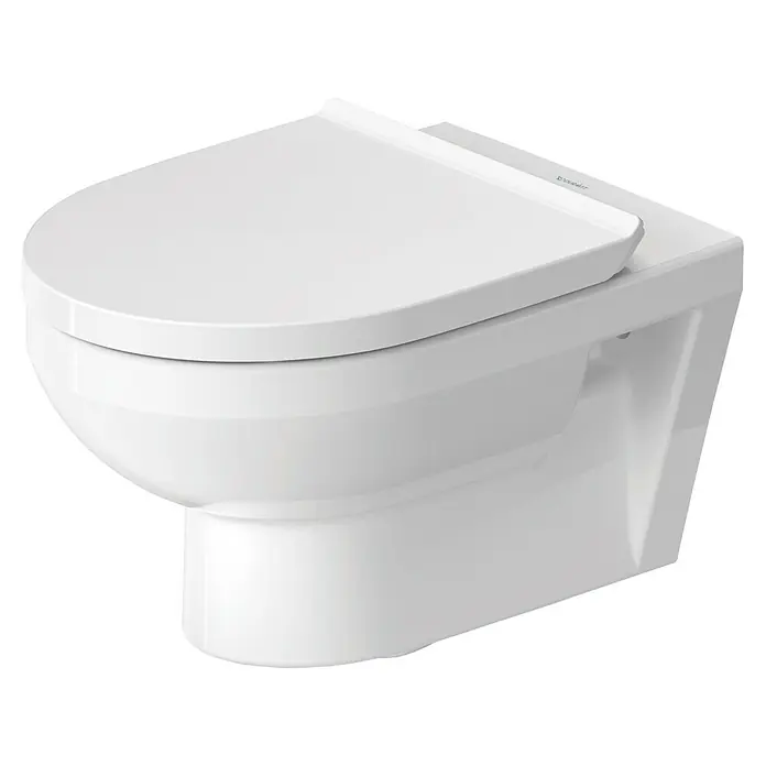 Duravit DuraStyle Wand-WC-Set Basic - Spülrandlos, Ohne Spezialglasur, Spülform: Tief, WC Abgang: Waagerecht, Weiß - Eine moderne, wandhängende Toilette in Weiß mit einem eleganten, geschlossenen Design. Das minimalistische Erscheinungsbild fügt sich nahtlos in jedes Bad ein.