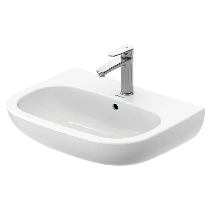 Duravit D-Code Waschtisch - 60 x 46 cm, Ohne Spezialglasur, Hahnloch: Mitte, Mit Überlauf, Weiß - Waschbecken mit Armatur. Das schlanke, moderne Design des Duravit Waschbeckens mit Armatur verleiht jedem Badezimmer einen Hauch von Eleganz.