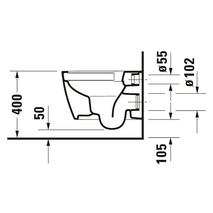 Duravit ME by Starck Spülrandloses Wand-WC Compact (Ohne WC-Sitz, Ohne Beschichtung, Tiefspüler, Weiß)