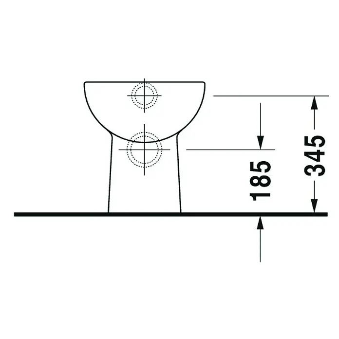 Duravit D-Code Stand-WC - Mit Spülrand, Ohne Spezialglasur, Spülform: Flach, WC Abgang: Waagerecht, Weiß - Technische Zeichnung eines Sanitär Bidet mit Abmessungen. Sanitäre Ausstattung für das Badezimmer mit detaillierten Maßen und Montagepunkten.