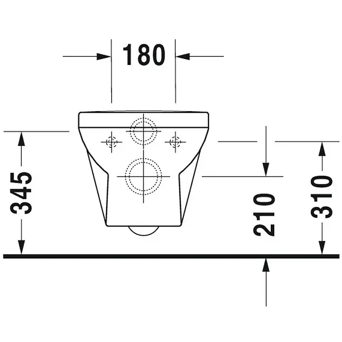 Duravit DuraStyle Wand-WC Basic - Spülrandlos, Ohne Spezialglasur, Spülform: Tief, WC Abgang: Waagerecht, Weiß - Sanitärkeramik-Detailzeichnung: Wand-WC mit Maßangaben zu Höhe, Breite und Montageabstand. Technische Daten für die Badplanung.