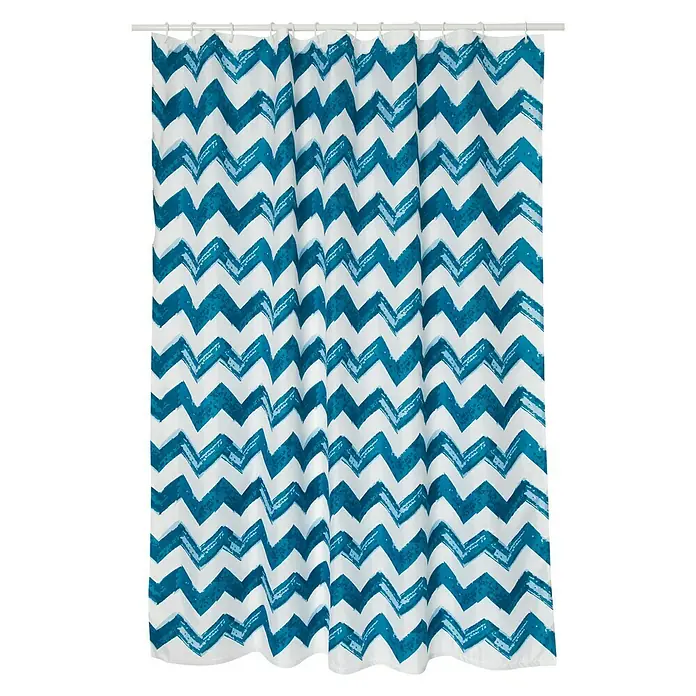 Venus Cortina de baño Le Cap - An x Al: 180 x 200 cm, Plástico, Azul/Blanco - Cortina de ducha con un patrón de chevron azul y blanco. La cortina de ducha aporta un toque moderno al baño y protege contra las salpicaduras.