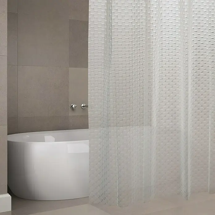 Venus Cortina de baño Bombay - An x Al: 180 x 200 cm, Plástico, Translúcido - Elegante baño con bañera blanca y cortina de ducha transparente texturizada para un aspecto moderno y limpio.