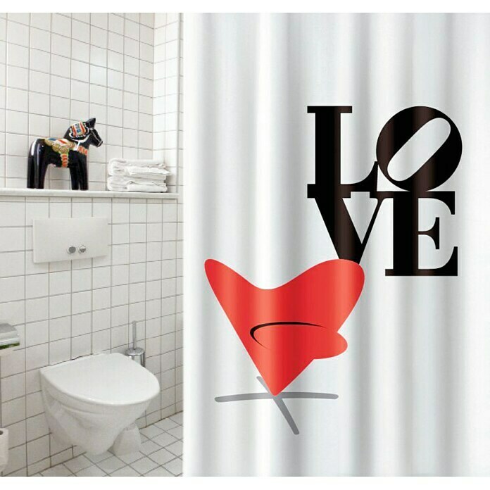 Venus Cortina de baño textil Love (An x Al: 180 x 200 cm, Rojo/Blanco)