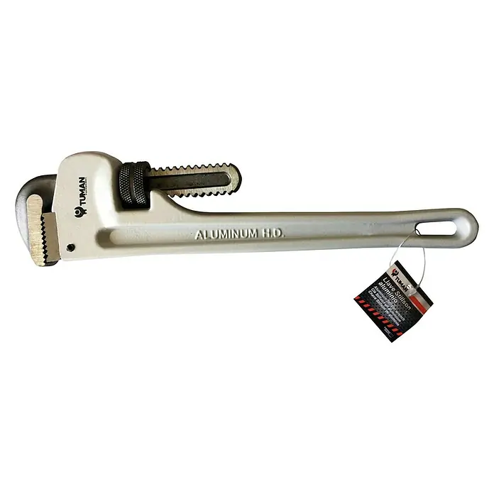 Llave ajustable 100910 - Largo: 300 mm - Imagen de una llave de tubo de aluminio H.D. con mango negro y etiqueta roja.