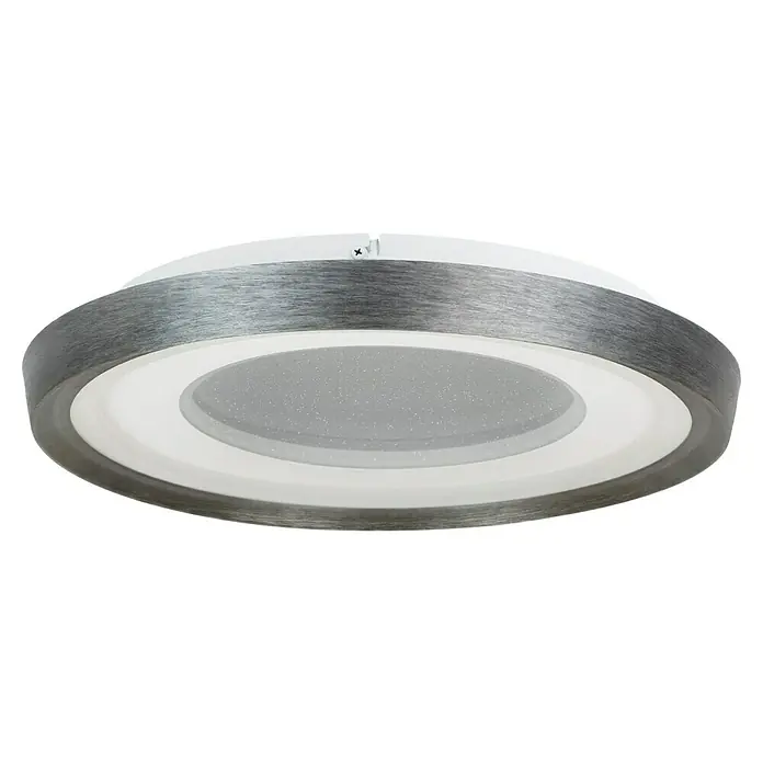 MegaLight LED-Deckenleuchte rund - 40 W, Ø x H: 50 x 6,5 cm, Silber/Weiß, Warmweiß - Moderne LED-Deckenleuchte mit silberfarbenem Ring und funkelnder Oberfläche, die eine elegante und zeitgemäße Beleuchtung bietet.