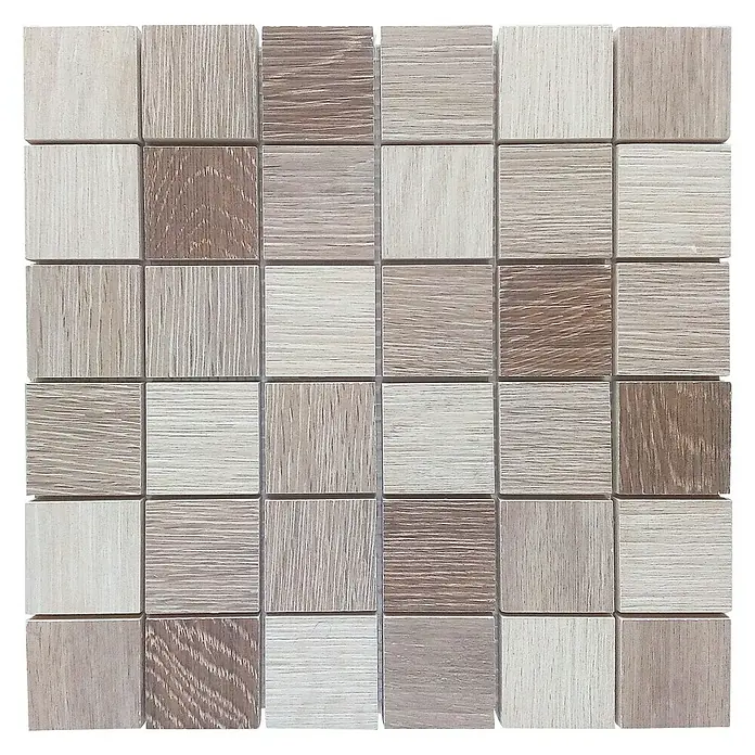Malla mosaico Wood - 29 x 29 cm, Beige/Marrón - Azulejos de mosaico cuadrados de madera en varios tonos para diseño de paredes y suelos.