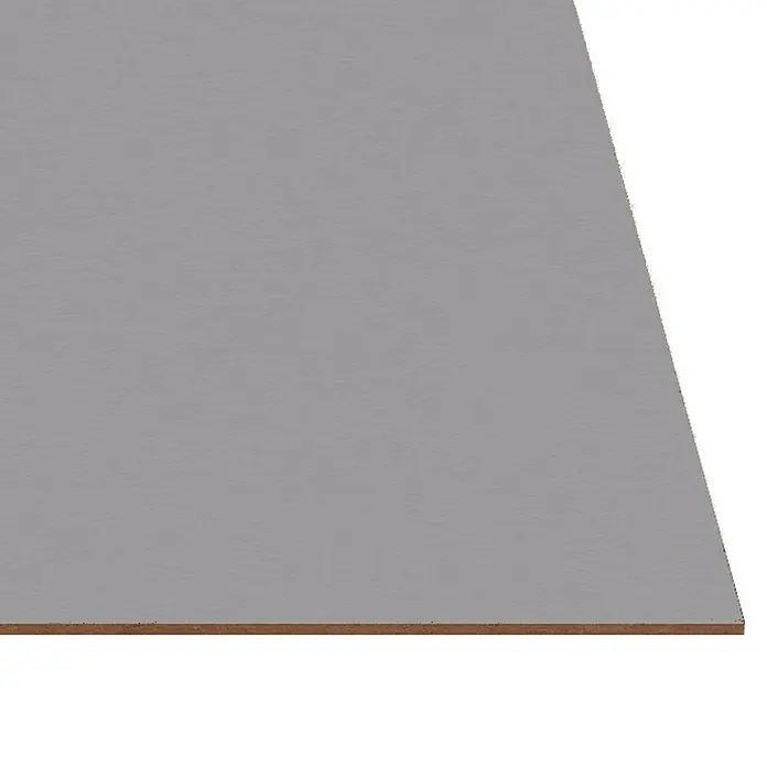 Tablero de melamina al corte Aluminio LAN - Gris, 244 cm x 122 cm x 3 mm - Tablero gris con base de madera, perfecto para la fabricación de muebles o como superficie de trabajo. Resistente y versátil.