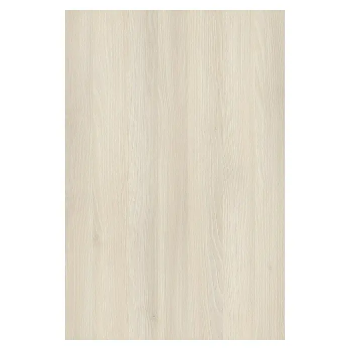 Tablero de melamina Light Mediterranean - Roble claro, 244 cm x 60 cm x 16 mm - Primer plano elegante de una superficie de madera blanca con una veta fina, ideal para proyectos de muebles e interiorismo.