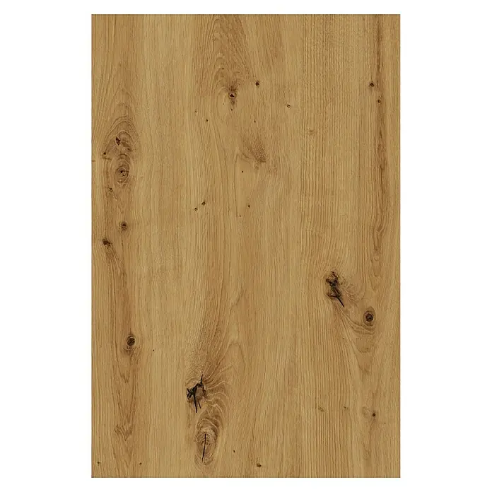 Tablero de melamina Artysan - Roble, 244 cm x 122 cm x 16 mm - Detalle de un panel de madera de tonos cálidos con un grano distintivo y nudos, ideal para muebles y diseño de interiores.