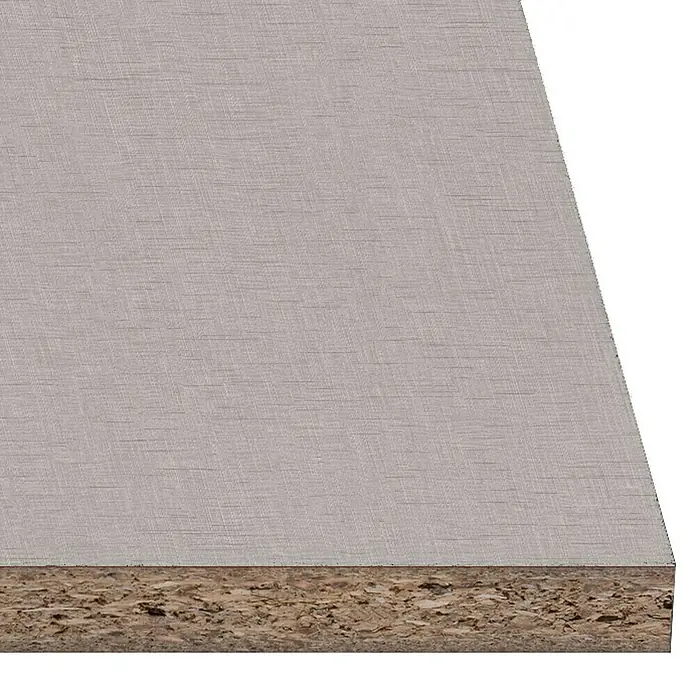 Tablero de melamina Agdir - Gris, 244 cm x 122 cm x 10 mm - Tablero de partículas con acabado de grano de madera gris.