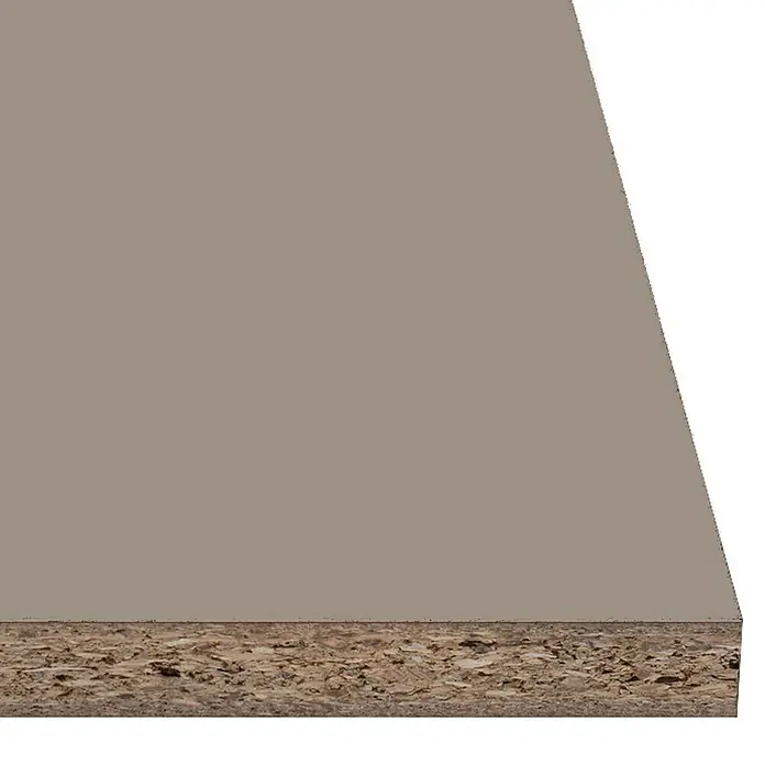 Tablero de melamina Clay Grey - Gris, 244 cm x 122 cm x 16 mm - Tablero de partículas con superficie gris. La textura de la madera es visible, ideal para la fabricación de muebles y diseño de interiores.