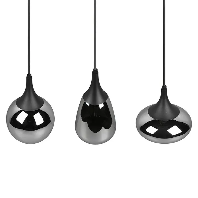 Trio Leuchten Pendelleuchte Lumina - 120 W, L x B x H: 19,5 x 68,8 x 150 cm, Schwarz-matt, E14 - Drei Pendelleuchten mit Tropfenform und Chromoberfläche.