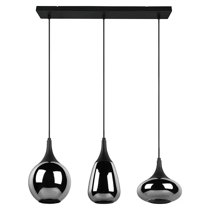 Trio Leuchten Pendelleuchte Lumina - 120 W, L x B x H: 19,5 x 68,8 x 150 cm, Schwarz-matt, E14 - Elegante Pendelleuchte mit drei tropfenförmigen Lampenschirmen in Chrom-Optik, ideal für moderne Wohnräume.