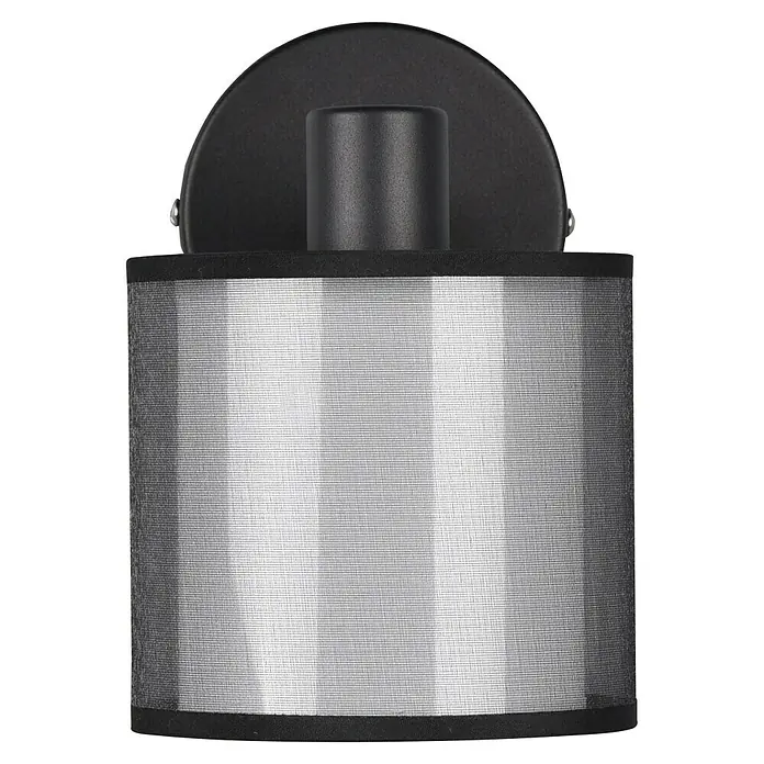 Trio Leuchten Burton Deckenstrahler - 28 W, L x B x H: 18,5 x 12,5 x 19,5 cm, Schwarz-matt, E14, 1 Stk. - Nahaufnahme einer modernen schwarzen Wandleuchte mit einem zylindrischen Lampenschirm, der ein subtiles, gestreiftes Muster aufweist.