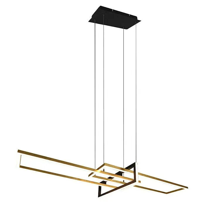 Trio Leuchten LED-Pendelleuchte Salinas - 34 W, L x B x H: 40 x 110 x 150 cm, Messing-matt, Warmweiß - Moderne LED-Hängeleuchte mit rechteckigem Design und schwarzer Deckenhalterung, ideal für stilvolle Innenräume.