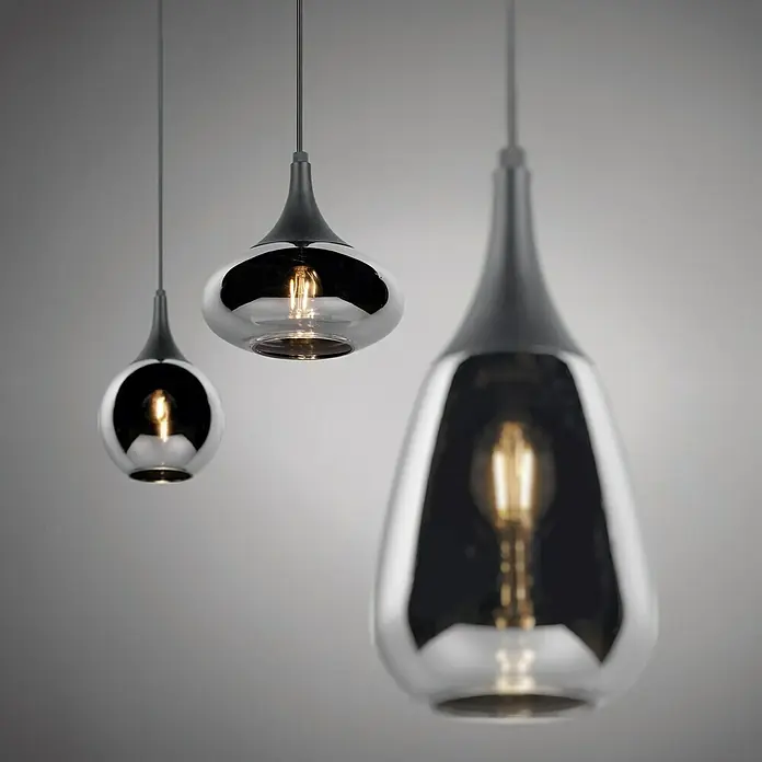 Trio Leuchten Pendelleuchte Lumina - 120 W, L x B x H: 19,5 x 68,8 x 150 cm, Schwarz-matt, E14 - Drei moderne Pendelleuchten mit grauem Glas und warmem Licht für eine stilvolle Raumbeleuchtung.