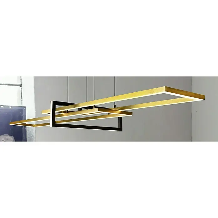 Trio Leuchten LED-Pendelleuchte Salinas - 34 W, L x B x H: 40 x 110 x 150 cm, Messing-matt, Warmweiß - Elegante LED-Pendelleuchte mit rechteckigem Design in Gold und Schwarz. Diese moderne Lampe ist ein echter Blickfang für jeden Raum.