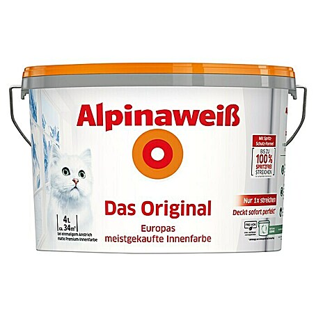 Alpina Alpinaweiß Wandfarbe Das Original (Weiß, 4 l, Matt, Konservierungsmittelfrei)