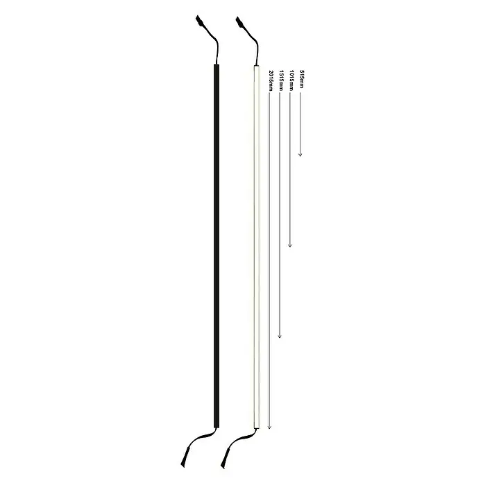 Direct Signs Lichtleiste für Akustikpaneele - Länge: 51,5 cm, Lichtfarbe: Warmweiß, 6 W, 420 lm, 24 V - Abbildung eines LED-Stehleuchtenmodells in Schwarz und Weiß mit Maßangaben, die die Höhe des eleganten und modernen Designs hervorheben.