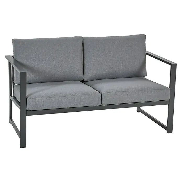 Sunfun Maja Slim Loungesofa - B x T x H: 140 x 72 x 65 cm, Anthrazit, 2-Sitzer - Graues Zweisitzer-Sofa mit robustem Metallrahmen und bequemen Polstern, ideal für den Außenbereich. Das Sofa bietet Platz für zwei Personen und lädt zum Entspannen ein.