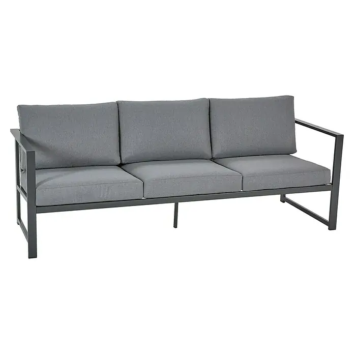 Sunfun Maja Slim Loungemöbel-Set mit Liegefunktion - 5 -tlg., Aluminium/Polyesterfaser, Anthrazit/Grau - Stilvolles graues Outdoor-Sofa mit drei Sitzen. Das Sofa hat einen robusten Rahmen und bequeme Kissen, ideal für den Garten.