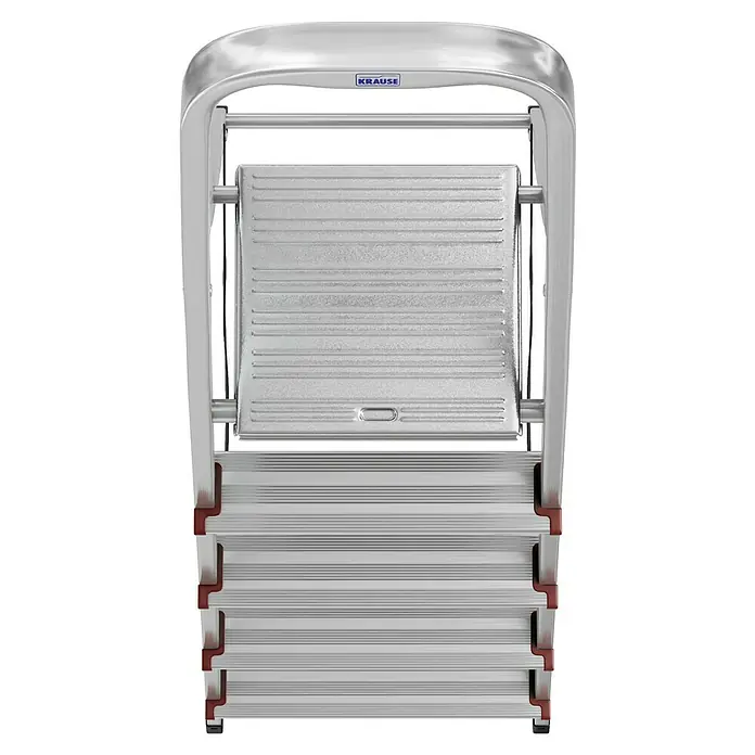 Krause Corda Stehleiter - Arbeitshöhe: 3 m, Anzahl Tritte: 5 Stk., Belastbarkeit: 150 kg, Aluminium - Silberne Krause Haushaltsleiter mit vier Stufen und Tritt für sicheren Stand bei Reinigungsarbeiten und Reparaturen im Haus.
