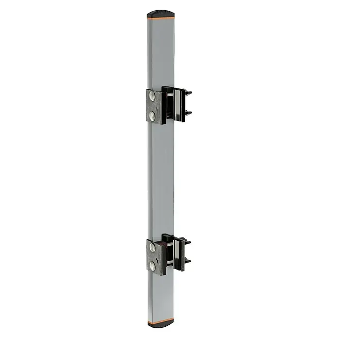 Krause Combi Holmverlängerung - L x B x H: 850 x 90 x 70 mm - Eine vertikale Aluminiumprofilsäule mit zwei Halterungen zur Befestigung von Gegenständen, ideal für Ausstellungen oder Verkaufsräume.