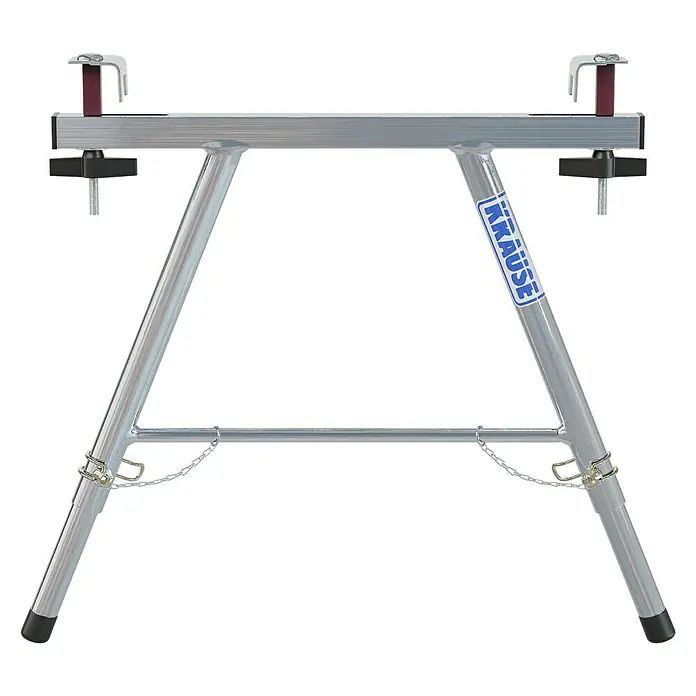 Krause Combi AbstandhalterGeeignet für: Holmquerschnitt 64 x 25 mm bis 97 x 25 mm, Aluminium - Das Bild zeigt einen silberfarbenen, verstellbaren Montagebock von Krause, ideal für Handwerker und Heimwerker.